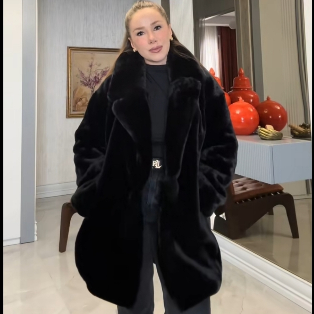 Zara FAUX FUR COAT BLACK Size XS S M - Picture 7 of 16